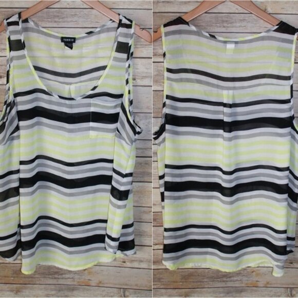 Torrid Sheer Chiffon Striped Sleeveless Top Yellow HW3880 - Picture 2 of 5